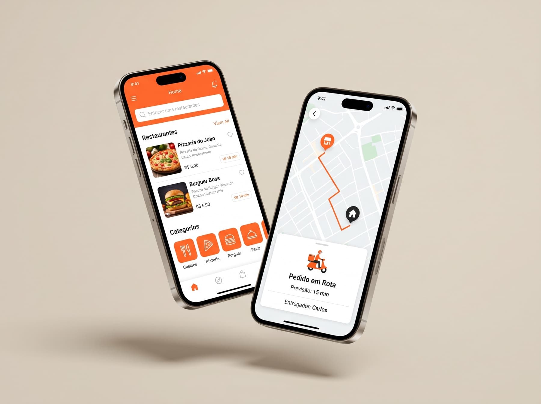 Telas do aplicativo de delivery